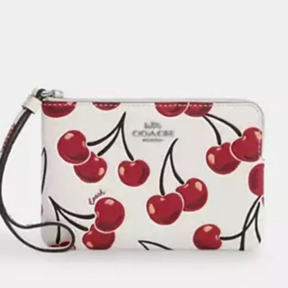 Coach Corner Zip Cherry Print Wristlet NWT - Picture 4 of 6